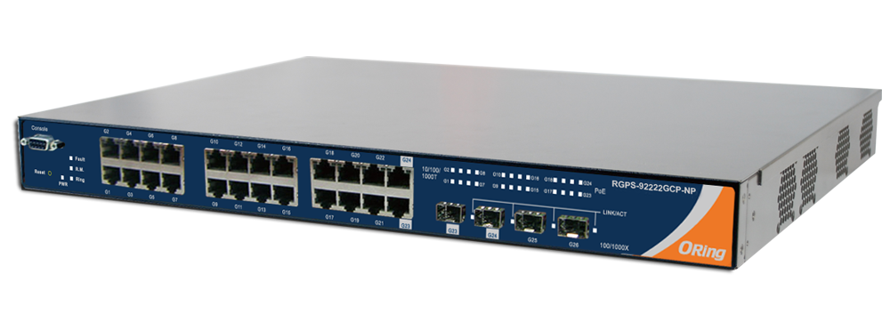 ORING-RGS-92222GCP-N ORing Industrial Networking Corp. RGS-92222GCP-NP ORing GigE 24x RJ45 + 4x SFP, AC Rackmount Switch, Single AC Power